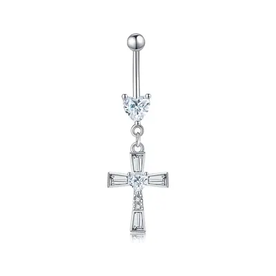 Sterling Silver Moissanite Cross Belly Button Ring