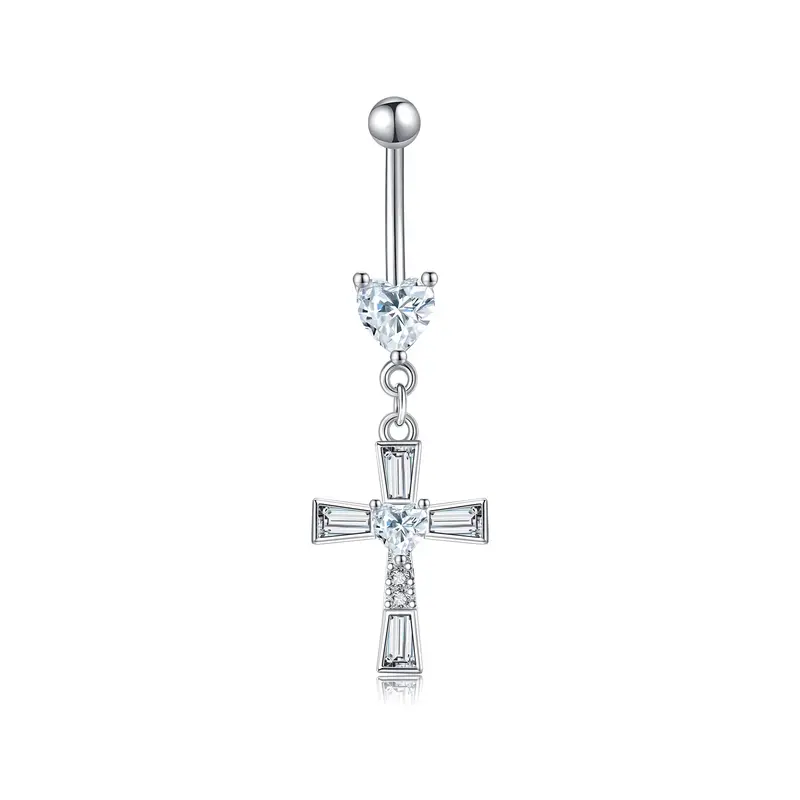 Sterling Silver Moissanite Cross Belly Button Ring