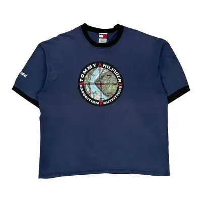 Made In Usa Expedition Outfitters Tommy Hilfiger Graphic T-Shirt - 2XL Blue Cotton