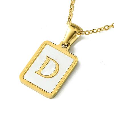 Ion Plating(IP) Rectangle with Initial Letter 304 Stainless Steel Pendant Necklace