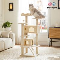 PetTrove Cat Tree Tower for Indoor Cats, 54in Tall Multi-Level Pet Furniture, Stable Kitty Play House with Sisal Scratching P...
