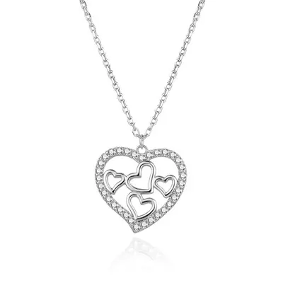 Agato Romantic silver necklace with hearts AGS1568/47