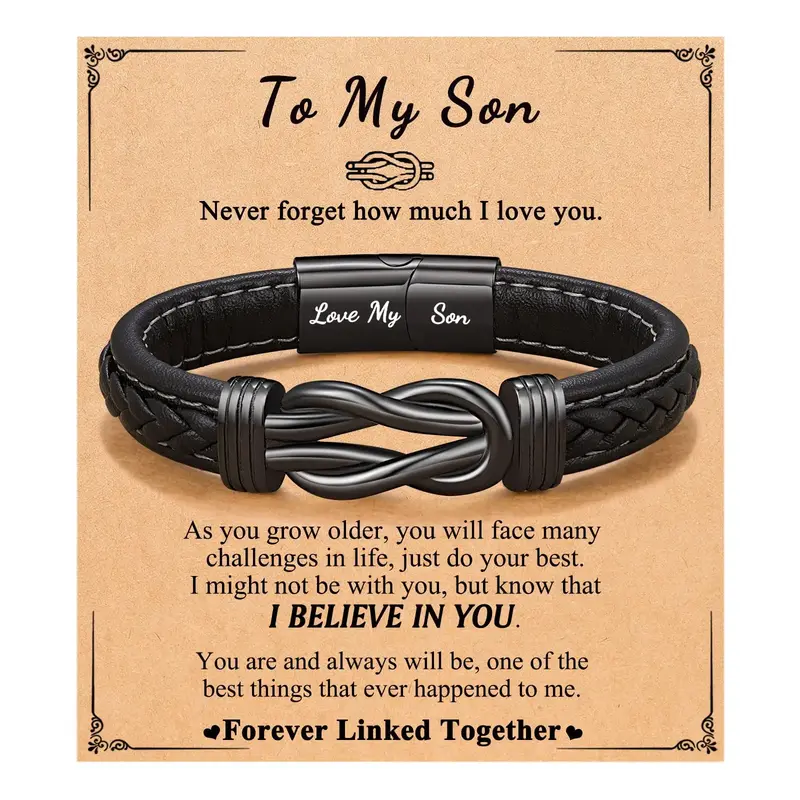 Forever Linked Together Leather Bracelet for Boys Men's Birthday Anniversary Christmas Valentine's Day Gifts