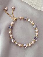 Faux Pearl Decorated Link Bracelet,  Elegant Artificial Crystal Bracelet for Women & Girls, Trendy All-match & Exquisite Jewe...