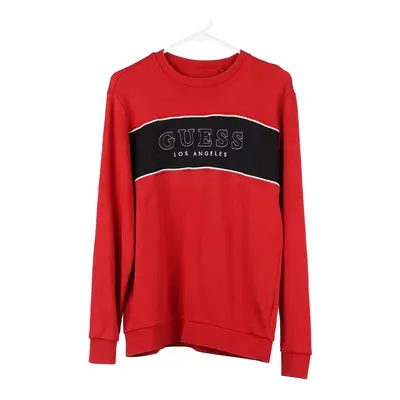 Guess Spellout Sweatshirt - Small Red Cotton Blend