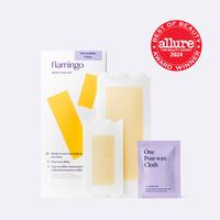 Flamingo Body Wax Kit - 20 Large & 8 Medium Wax Strips with 6 Post-Wax Cloths - Soft Gel-Wax for Smooth Skin - Allure Best of...