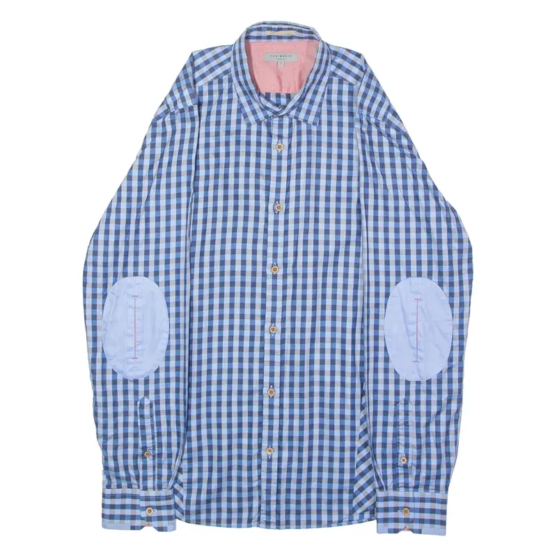 TED BAKER Mens Shirt Blue Check Long Sleeve M