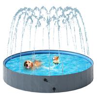 Lamerge Dog Pool with Sprinkler, Foldable Portable Non-Slip Dog Bath Tub, Outdoor Kiddie Pool with Hard Plastic, Collapsible ...