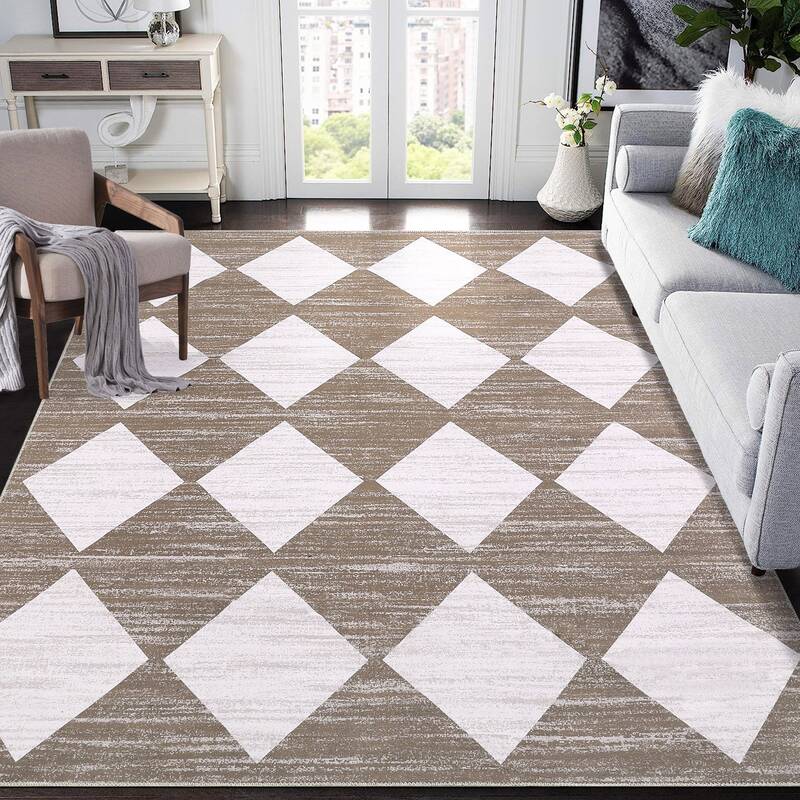 Garvee Area Rug 5x7 Washable Rugs Checkered Rug Modern Geometric Rug Bedroom Rug, Soft Neutral Accent Rugs for Living Room En...