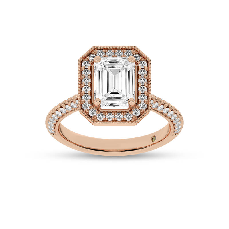 Shyne Octagonal Halo Emerald Cut Lab Grown Diamond Engagement Ring | 14K Rose Gold 4 CT. TW.