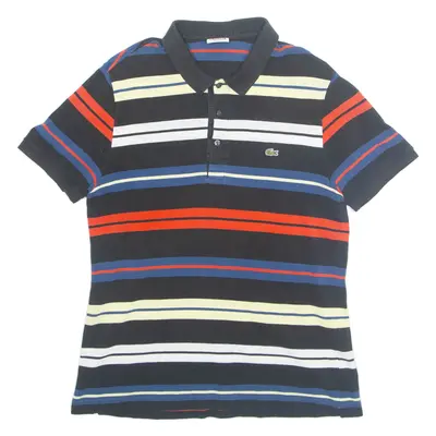 LACOSTE Mens Polo Shirt Black Striped L