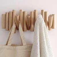 Wooden Coat Rack, 1 Count Wall Mounted Wooden Sticks Multi Rack, Solid Wood Artwork with 5 Flip-down Unique Modern Hooks for ...