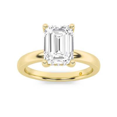 Secret Sparkle Hidden Halo Emerald Cut Lab Grown Diamond Engagement Ring | 14K Yellow Gold 3 1/10 CT. TW.