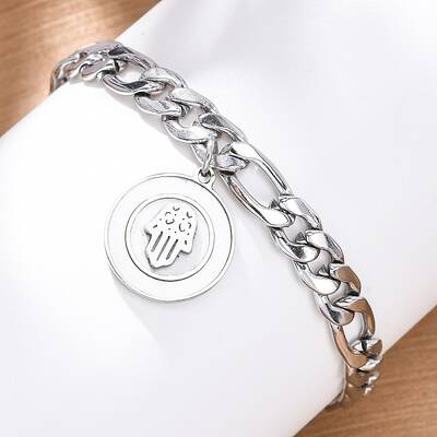 304 Stainless Steel Flat Round with Hamsa Hand Charm Bracelets