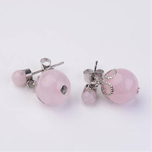 Dangling Natural Rose Quartz Ear Studs
