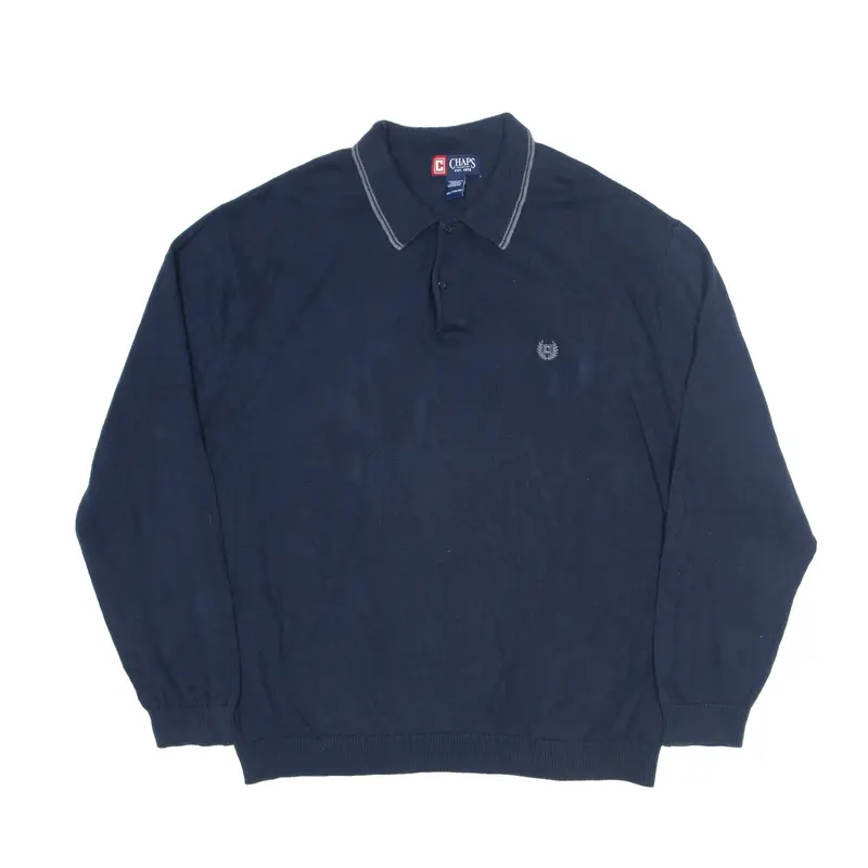 CHAPS Jumper Blue Tight Knit Collared Mens 2XL