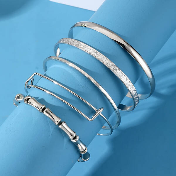 5Pcs 5 Styles Alloy Bangles
