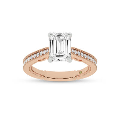 Oslo Vintage Inspired Hidden Accent Emerald Cut Lab Grown Diamond Engagement Ring | 14K Rose Gold 4 3/8 CT. TW.