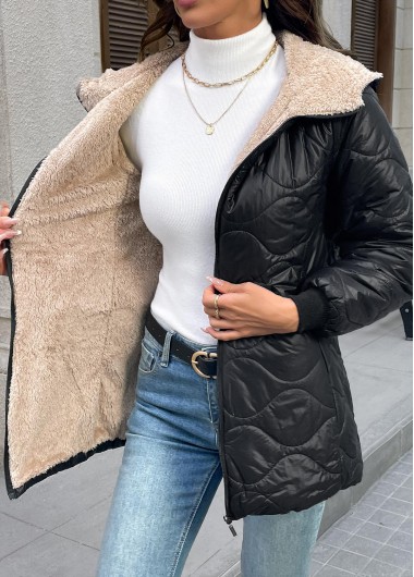 Modlily Black Tummy Coverage Long Sleeve Hooded Coat - S