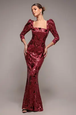 Goddiva Square Neck Scalloped Lace Maxi - Wine