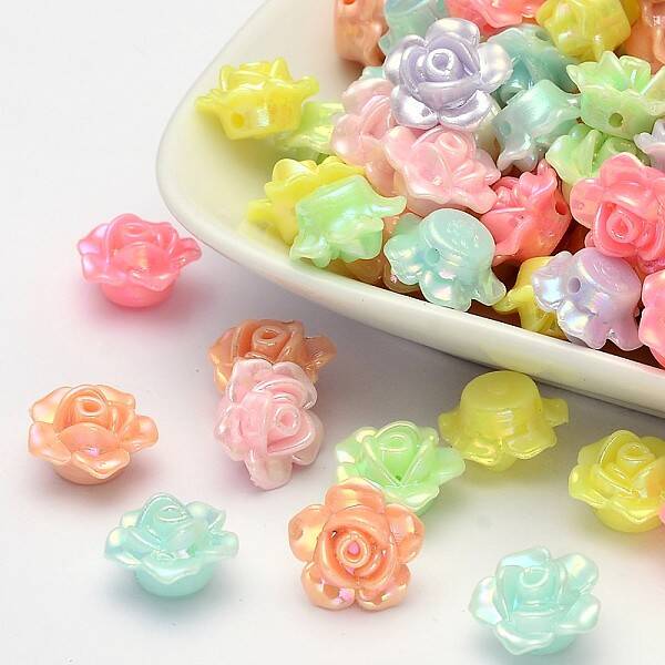 AB Color Plated Opaque Acrylic Flower Beads