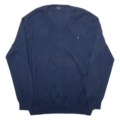 POLO RALPH LAUREN Mens Jumper Blue V-Neck Tight Knit 2XL