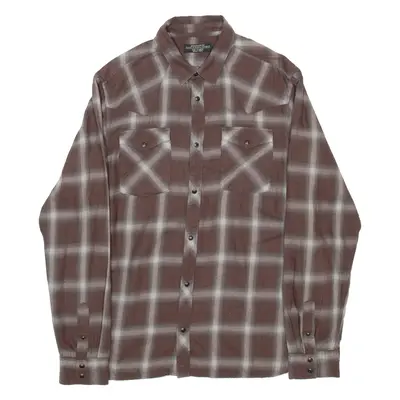 ALL SAINTS Mens Flannel Shirt Brown Check Long Sleeve XL