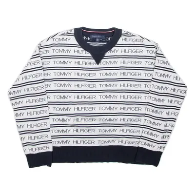 TOMMY HILFIGER Oversized Patterned Jumper White Striped Tight Knit Womens XS