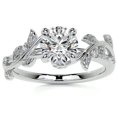10K White Gold Round Cut Ivy Moissanite Engagement Ring