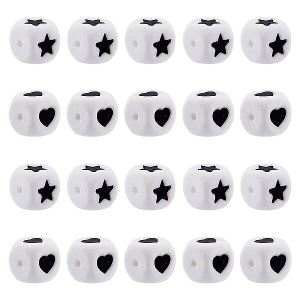 30Pcs 2 Style Cube Food Grade Eco-Friendly Silicone Beads