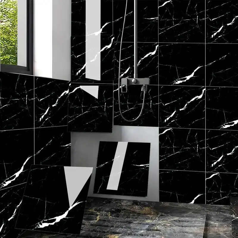 Marble Pattern Wallpaper, 8 Counts Waterproof & Moisture-proof Self-adhesive Wall Tile Sticker, Suitable for Bathroom, Living...