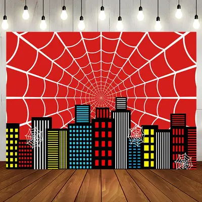 Red Spider Wab City Night Scene Birthday Backdrop - Aperturee