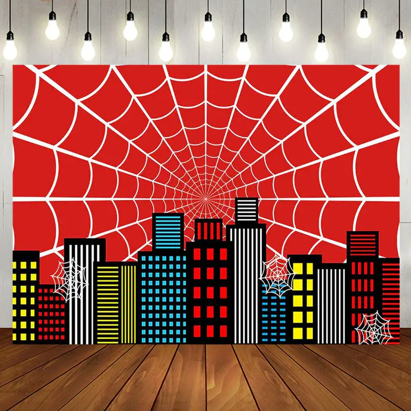 Red Spider Wab City Night Scene Birthday Backdrop - Aperturee