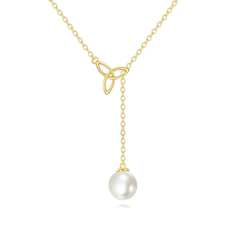 14K Gold Pearl Celtic Knot Adjustable Y Necklace