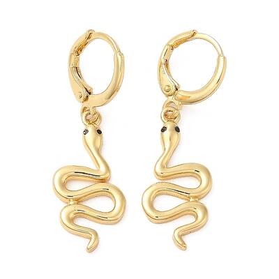 Rack Plating Brass Snake Dangle Leverback Earrings with Cubic Zirconia