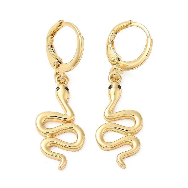 Rack Plating Brass Snake Dangle Leverback Earrings with Cubic Zirconia