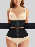 Women's Solid 3-sectional Hook & Eye Waist Trainer, High Stretch Girdle Highwaist Tummy Control Corset for Daily Wear, Women ...