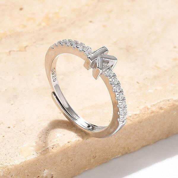 S925 Sterling Silver Adjustable Letter Rings for Women