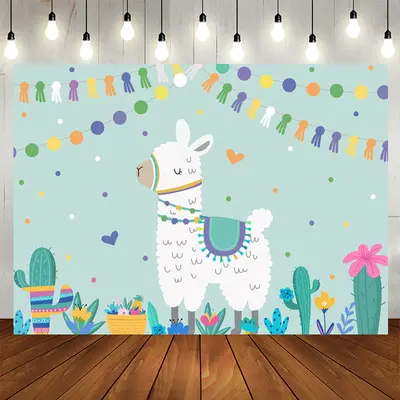 Aperturee Llama Cactus Birthday Backdrop Party for Kids