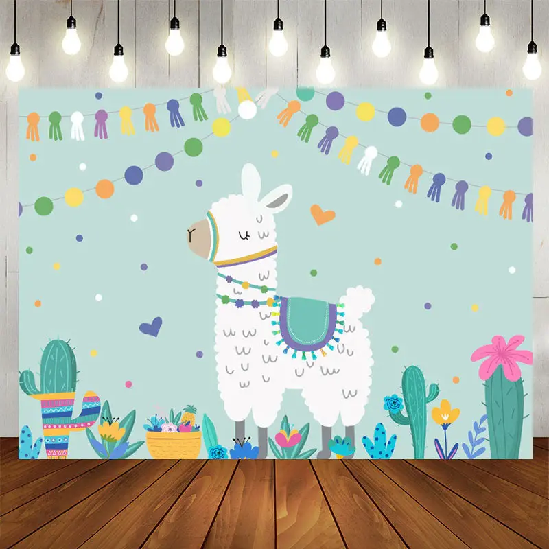 Aperturee Llama Cactus Birthday Backdrop Party for Kids