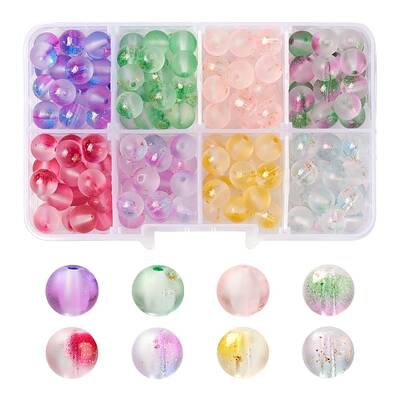 176Pcs 8 Colors Frosted Spray Painted Glass Beads
