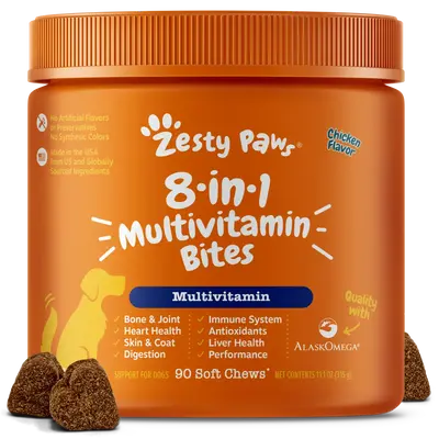 Zesty Paws 8-in-1 Chewable Multivitamin Bite for Dogs, Soft Chew Immune Support Dog Treats Supplement 8  in dog  supplements
