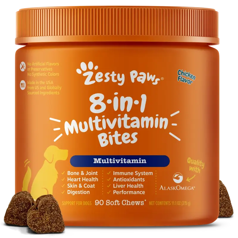 Zesty Paws 8-in-1 Chewable Multivitamin Bite for Dogs, Soft Chew Immune Support Dog Treats Supplement 8  in dog  supplements
