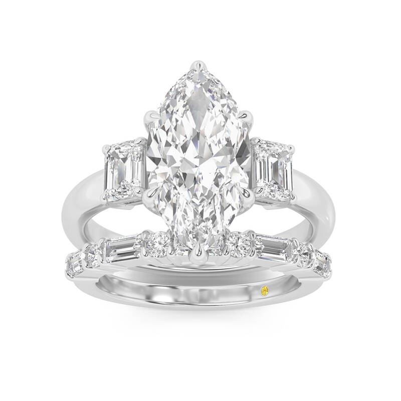 Moonbeam Lab Grown Marquise Diamond Engagement Ring with the Cleo Wedding Band | 18K White Gold 3 1/2 ct. tw.