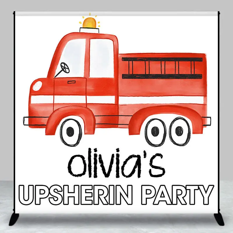 Upsherin Party Fire Truck Custom Birthday Backdrop - Aperturee