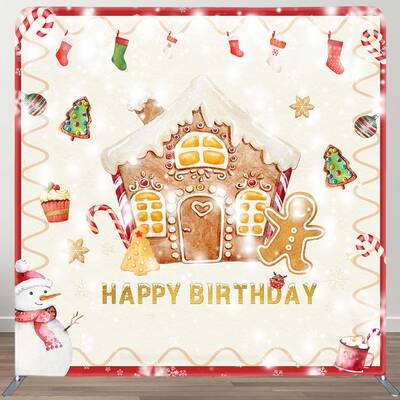 Aperturee Gingerbread House Candy Socks Xmas Square Backdrop | Christmas Photoshoot Backgrounds | Christmas Photo Booth Backd...