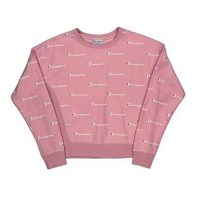 Reverse Weave Champion Spellout Sweatshirt - Small Pink Cotton Blend