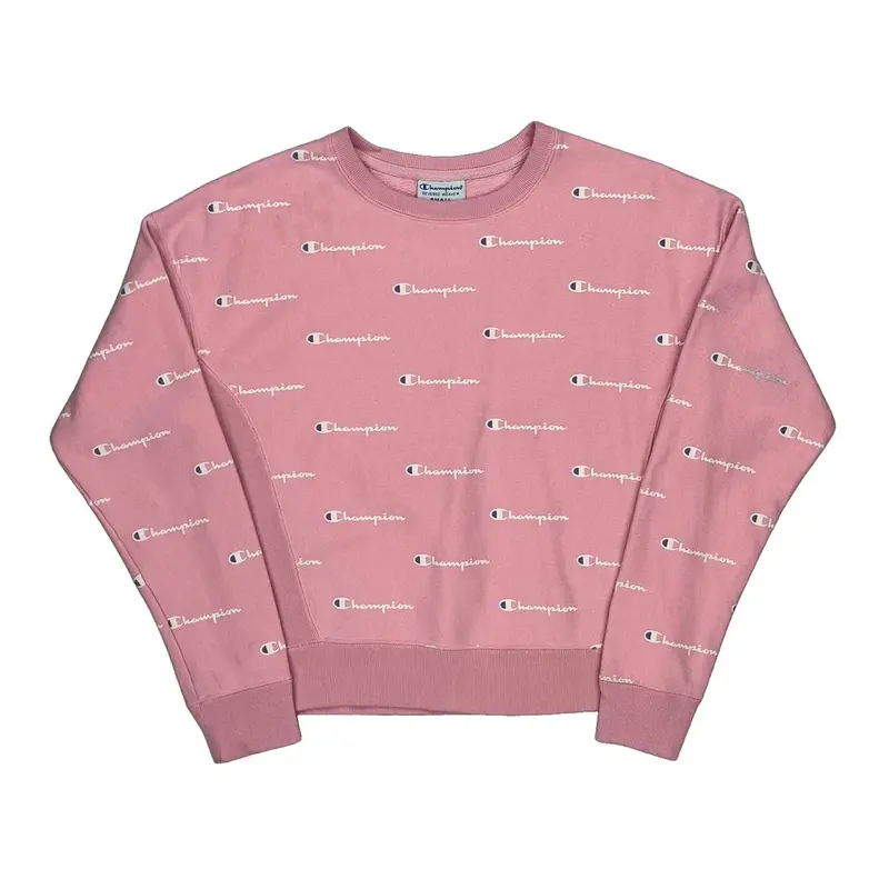 Reverse Weave Champion Spellout Sweatshirt - Small Pink Cotton Blend