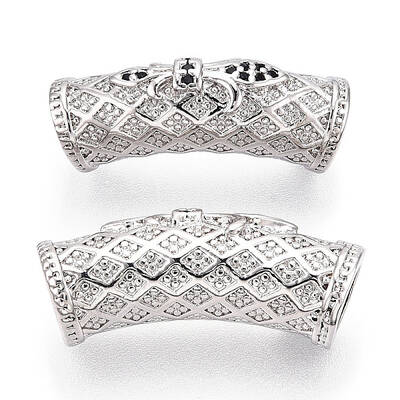 Brass Micro Pave Cubic Zirconia Tube Beads
