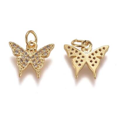 Brass Micro Pave Clear Cubic Zirconia Charms